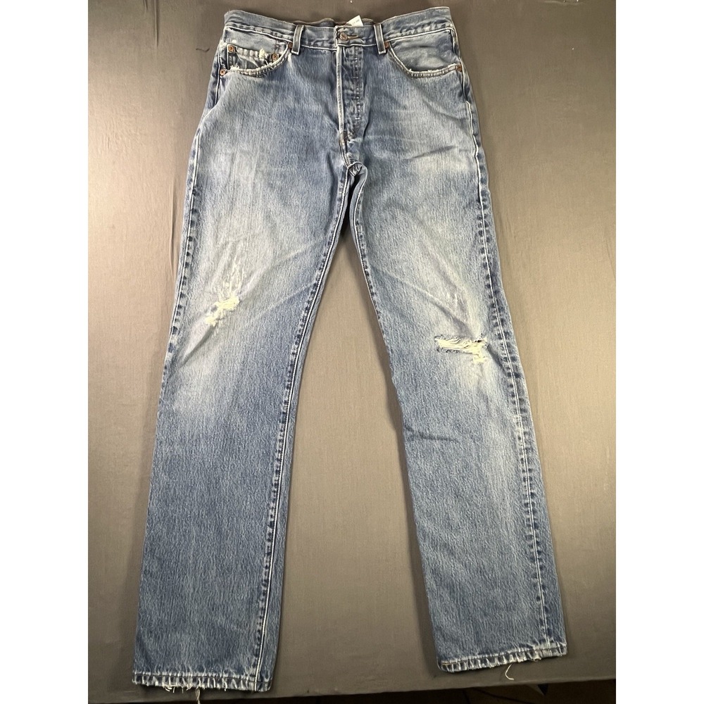 Levis 501 Jeans Mens 34x36 Blue Medium Wash Straight Button Fly Regular Fit
